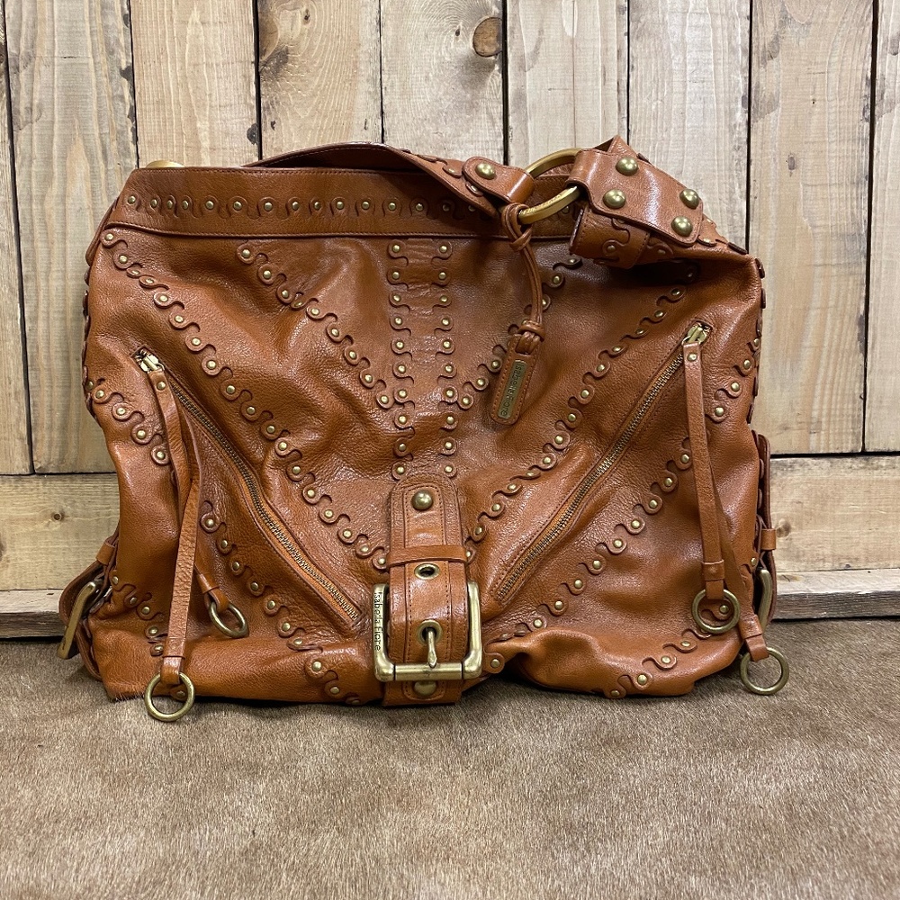 Isabella Fiore Studded Leather Hobo Bag